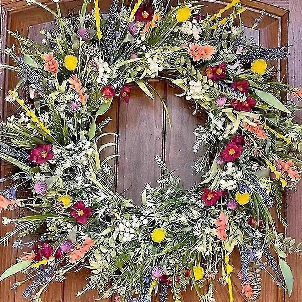 2024 Outdoor Front Door Spring And Summer Wildflower Garland Simulated Dried Flowers Weatherproof Green Year-round Garland, Home, Countryside, Indoor