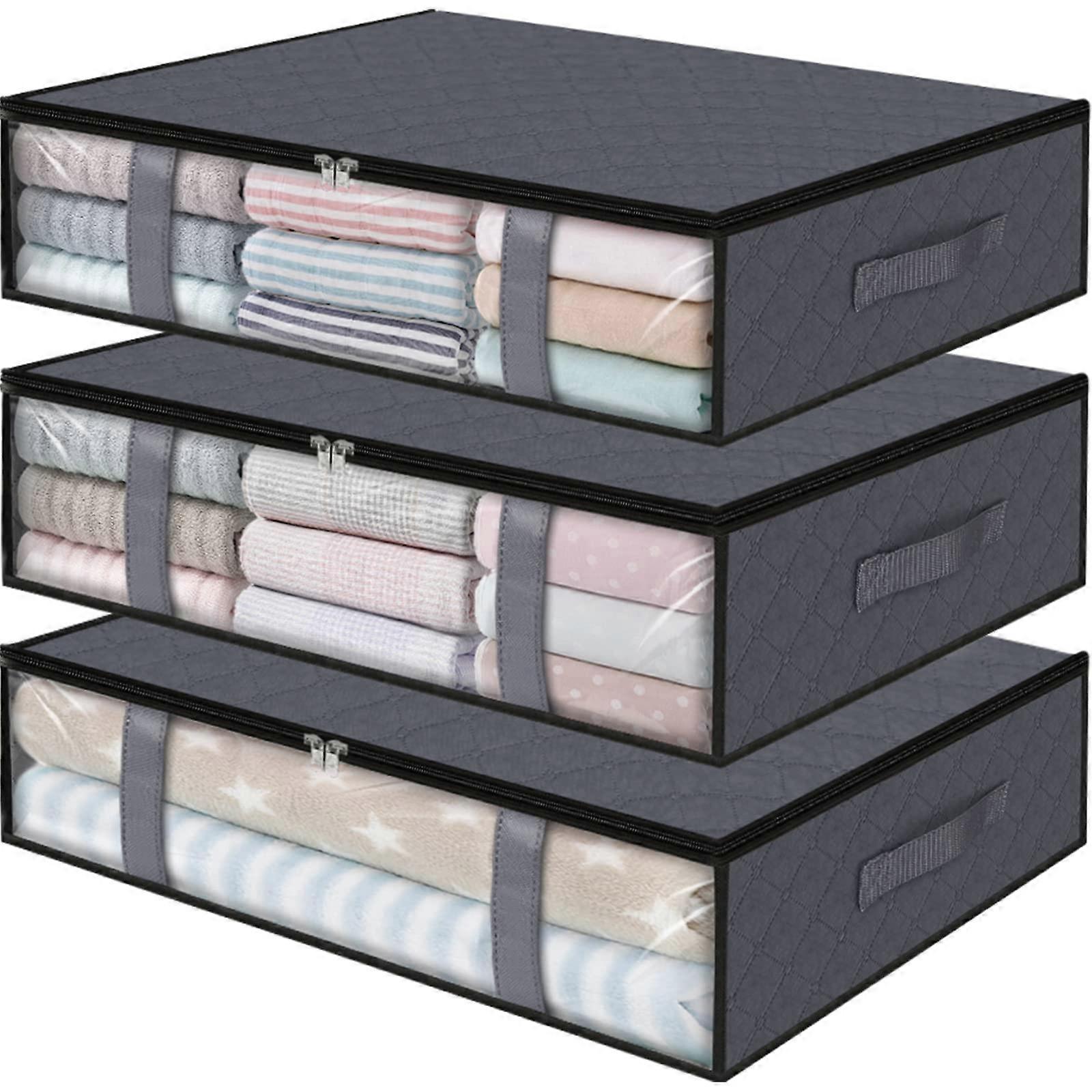 Storage Boxes 3 Pack Foldable Blanket Storage Bags Under Bed Organizers for Clothes and Linens in Durable Fabric