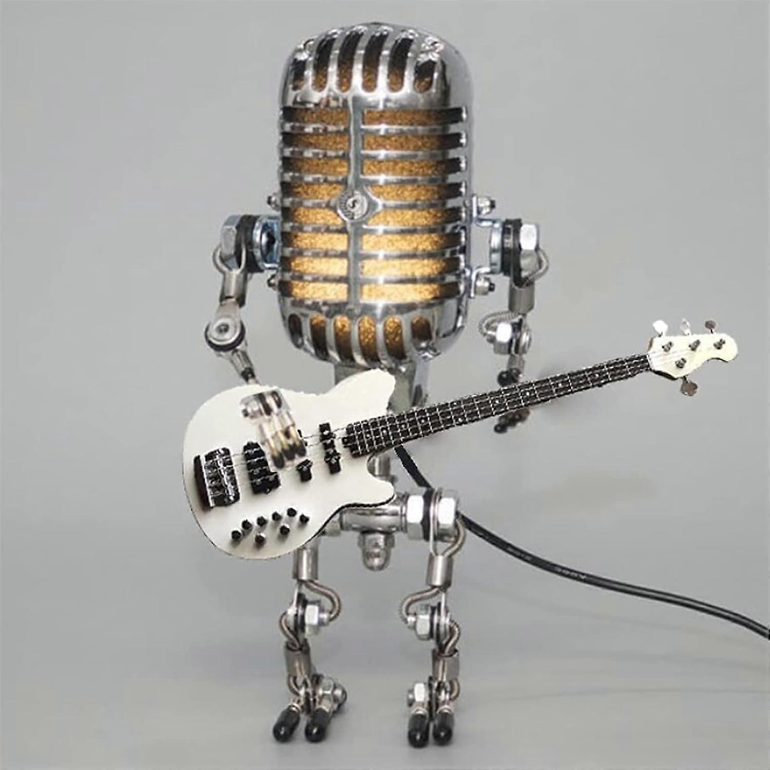 Retro Microphone Guitar Robot Lamp Desk Lamp For Music Lovers Gift For Men Guitar Theme Decor