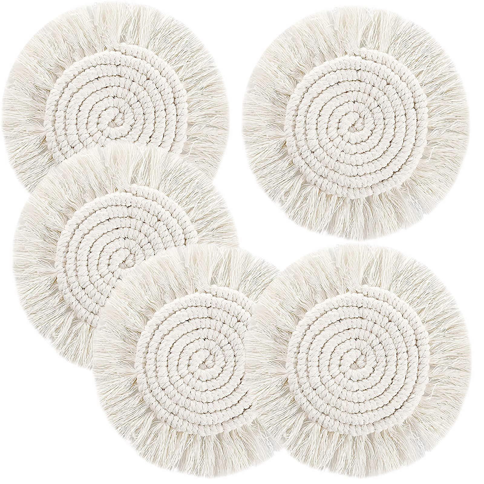 5 Pack Coasters for Drinks Absorbent, Handmade Macrame Cotton Coasters for Coffee Table