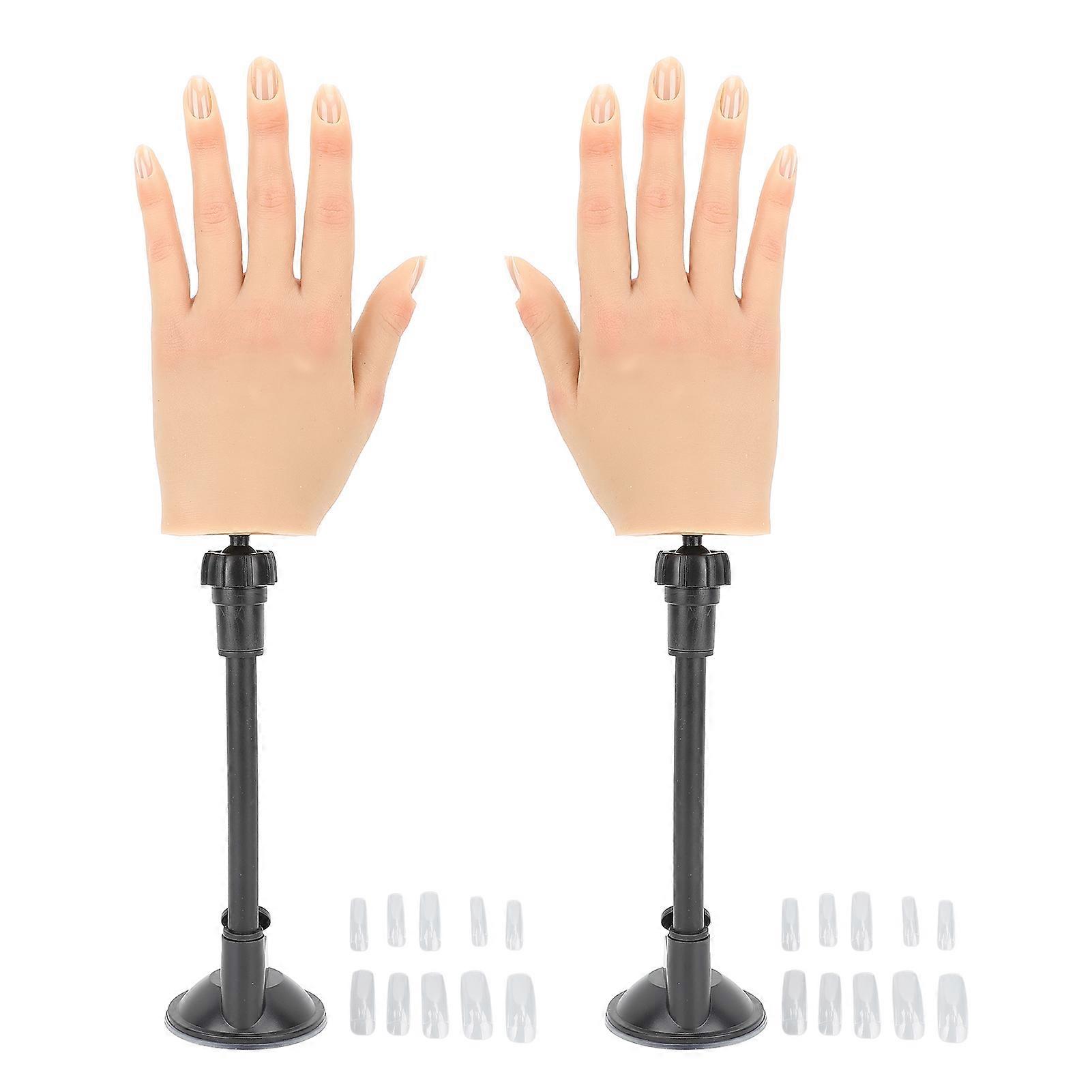 1 Pair Training Practice Bendable Realistic Flexible Prosthetic Nail Hand with 2pcs Suction Brackets