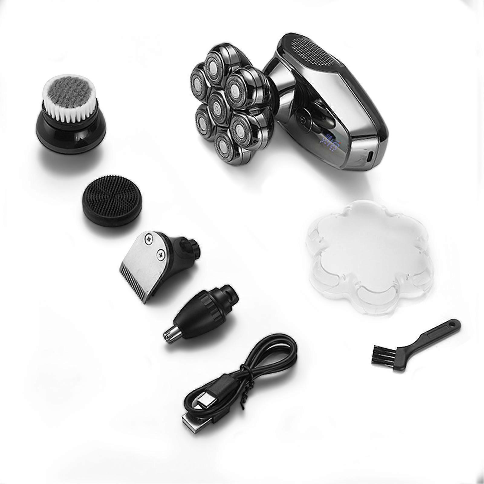 5 In 1 Electric Shaver 7 Magnetic Heads Cordless Rechargeable Grooming Kit for Men Wet Dry Bald Head Beard Trimmer with LED Display