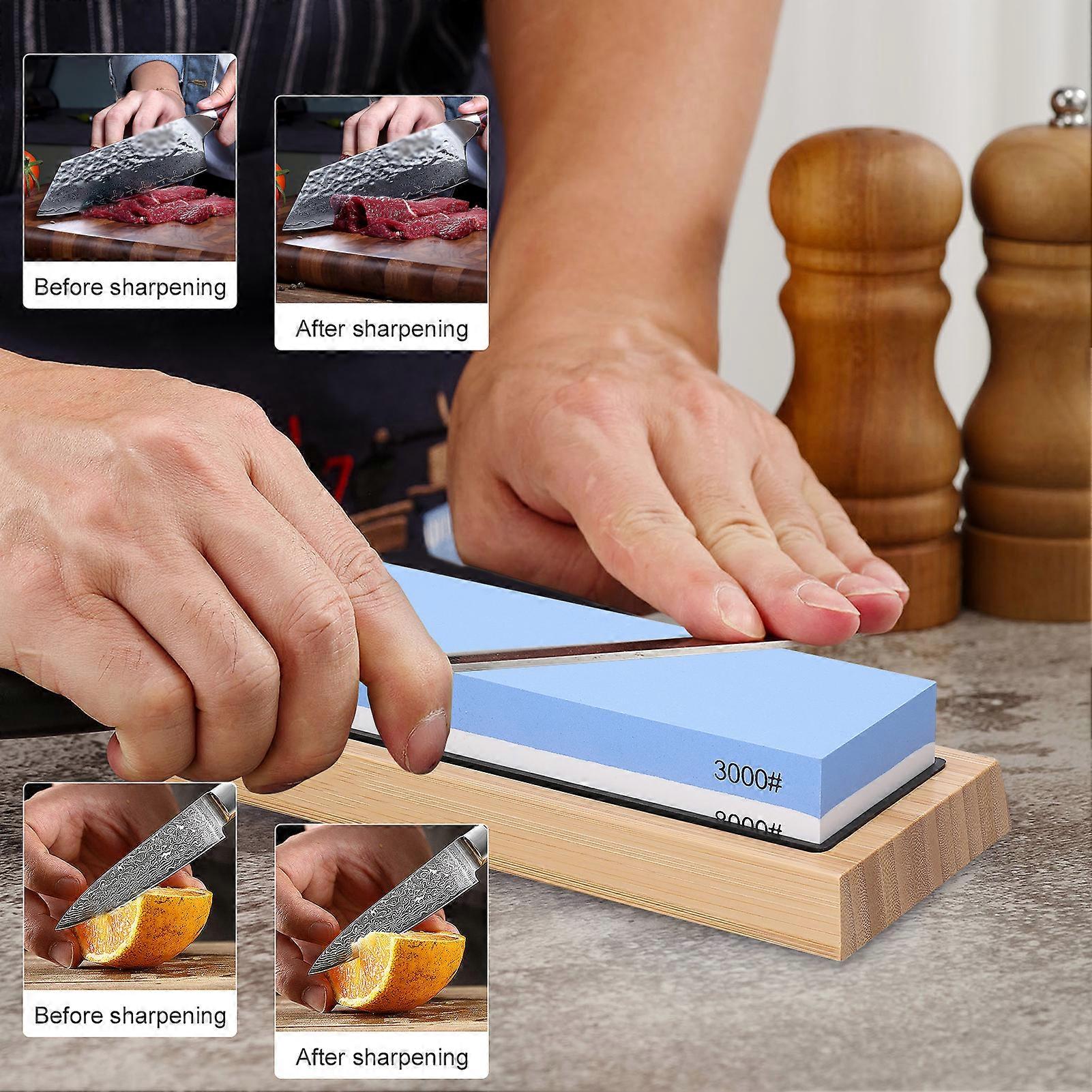 400/1000 3000/8000 Grit Premium Whetstone Set Cut Sharpening Stone Kit for All Blade NonSlip Base Cutter Sharpener