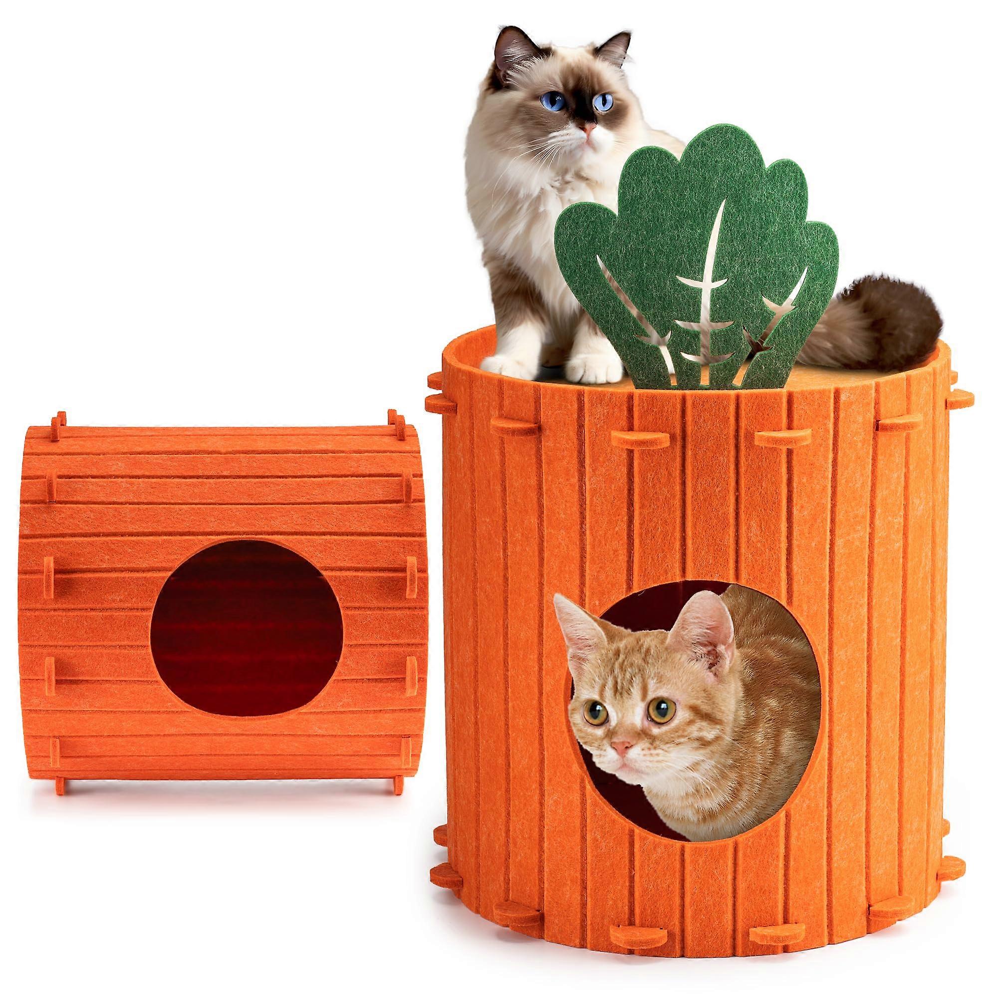 Cat Bed for Indoor Cats, Foldable Felt Cave, Cat Carrot House Cat Tunnel Enclosed Bed