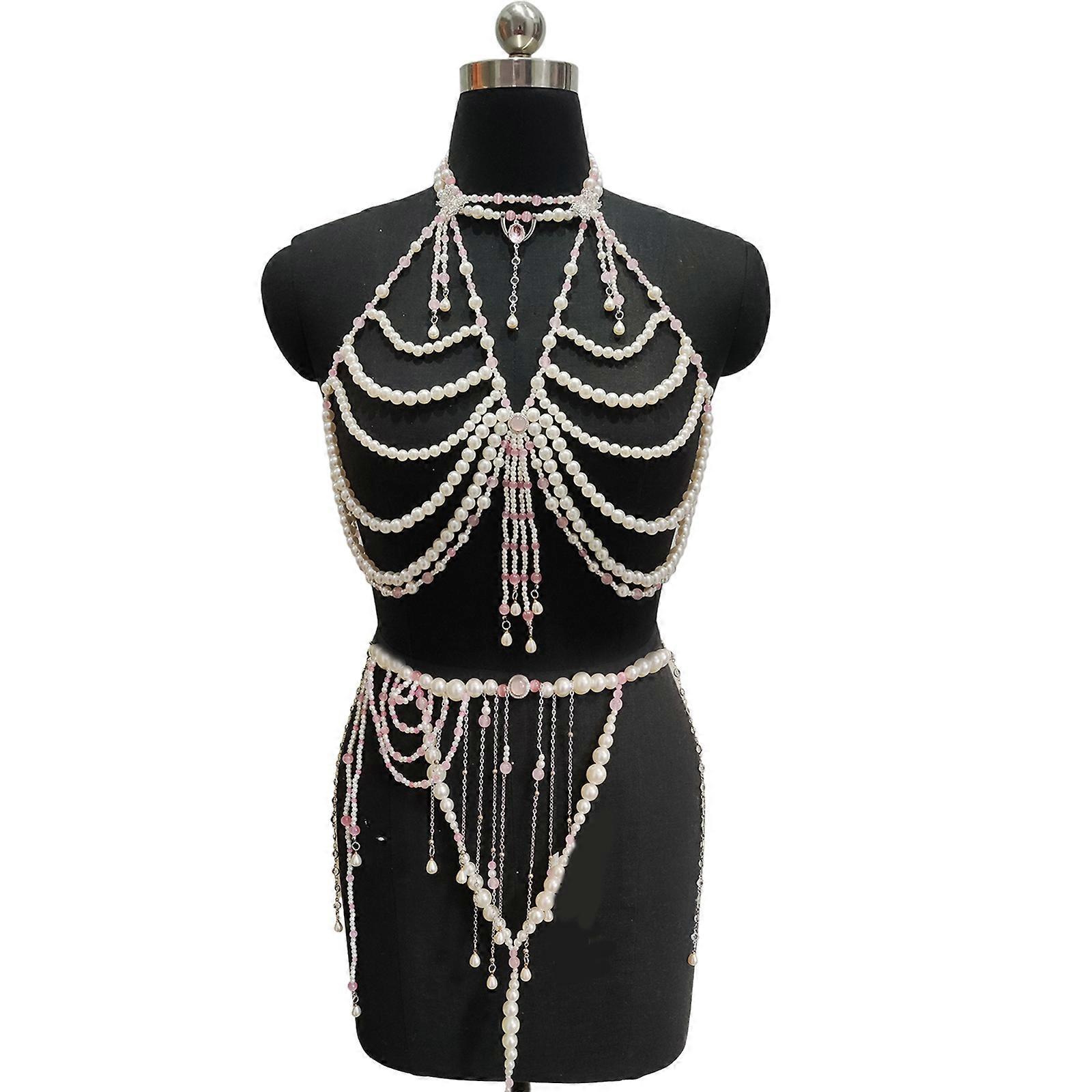 Stylish Pearls Body Necklace Fashionable Waist Chain Bra Chain Portable for Enhancing Curves at Romance Event Wear