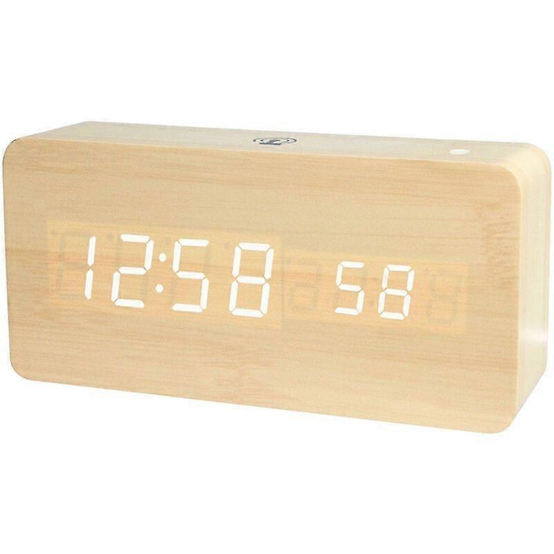 Smart wooden clock, 4 brightness levels, USB or battery powered