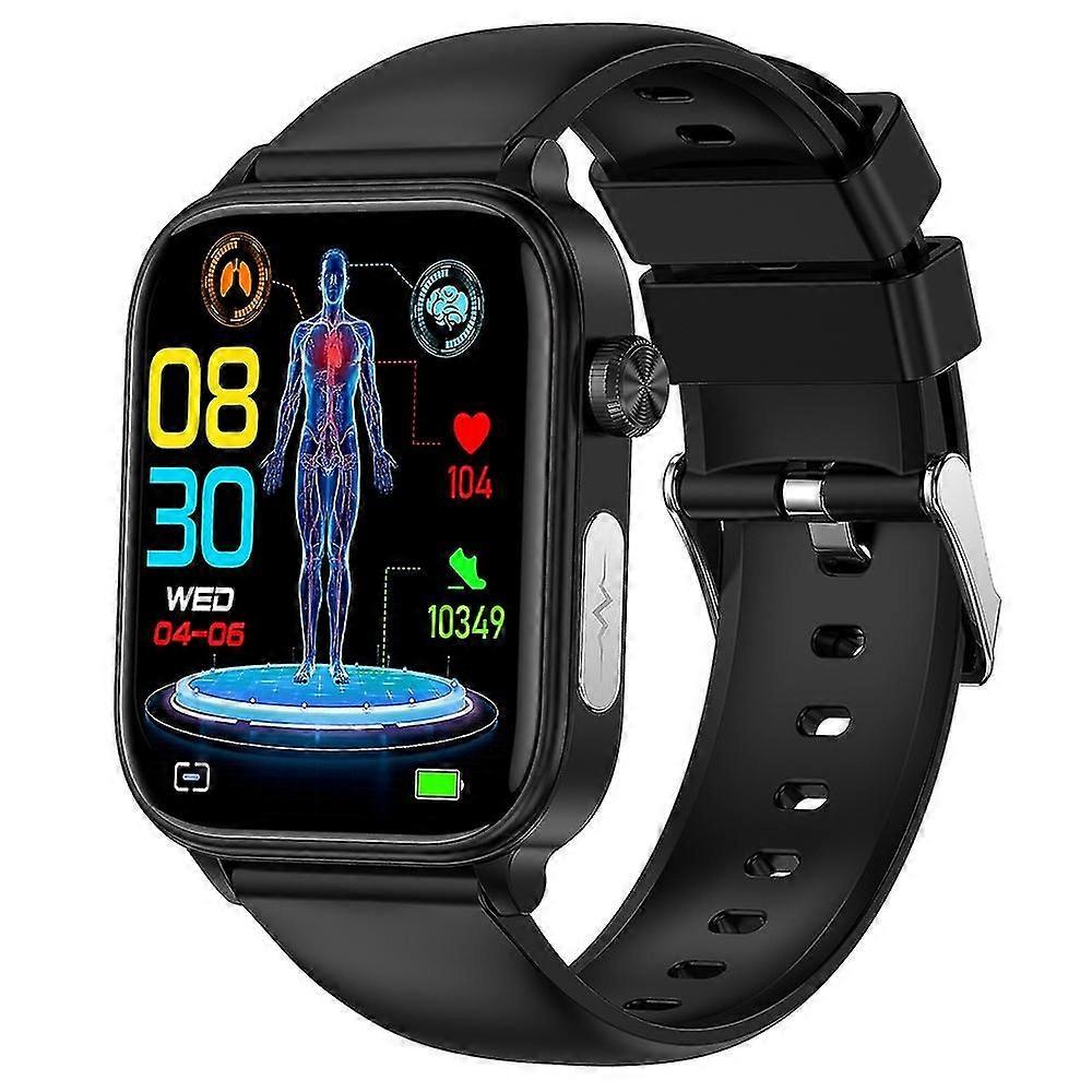 ET570 1.96&quot; Smart Watch Bluetooth Call ECG Heart Rate Fitness Tracker with Silicone Strap - Bla