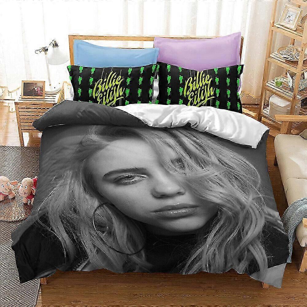 v5290 Lençóis Billie Eilish Conjunto de Cama/3 Pcs Cantor Rapper Capa de Edredão Fronha Conjunto de Cama Lençóis IU5290
