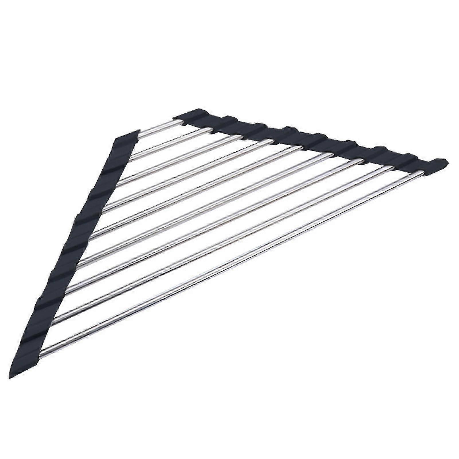 Triangular Stainless Steel Sink Shelf Rollable Corner Sink Drainer Dishes Drying Rack