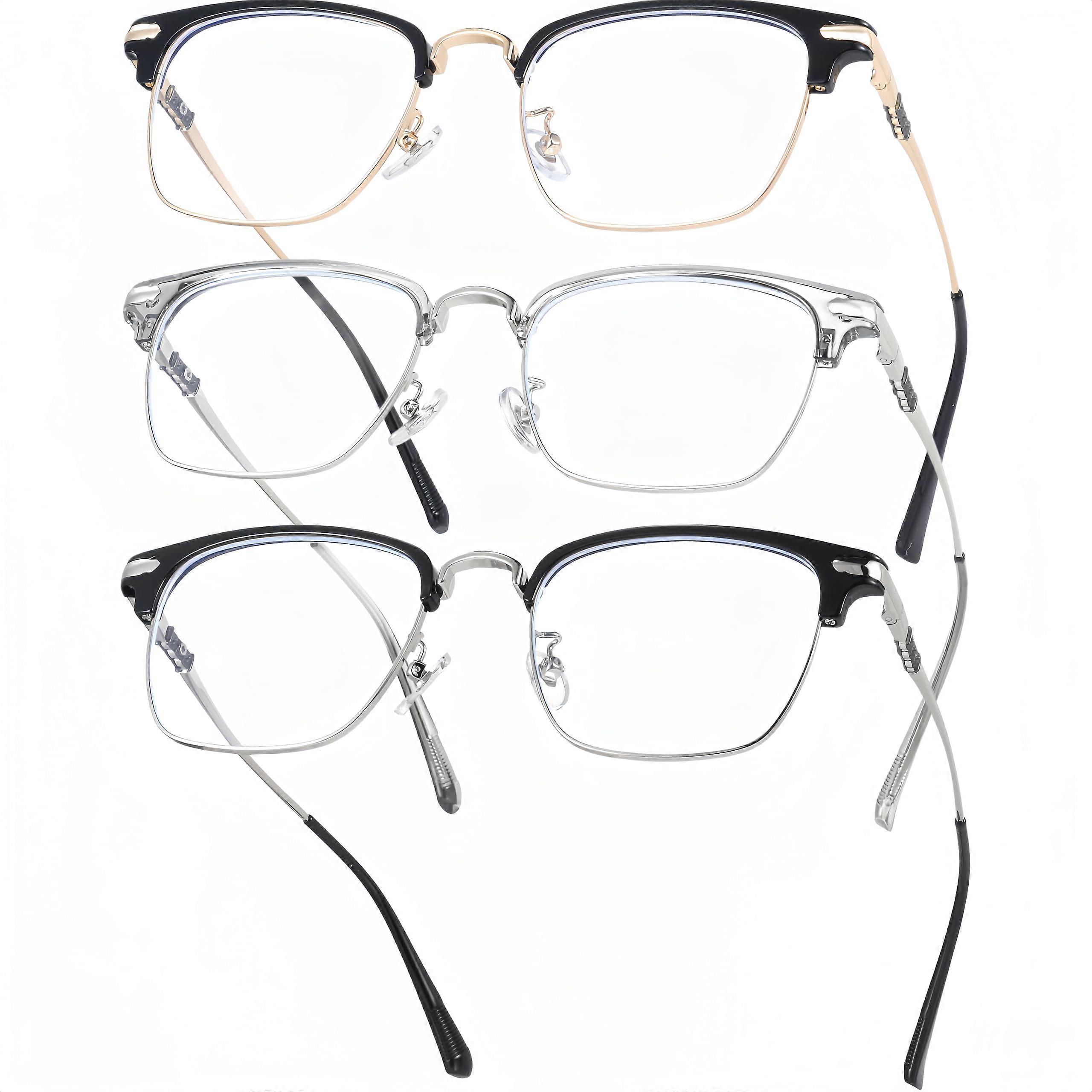 3 Pack Semi Rimless Blue Light Blocking Glasses for Computer and Phone Use - Stylish and Comfortable Eyewear Set