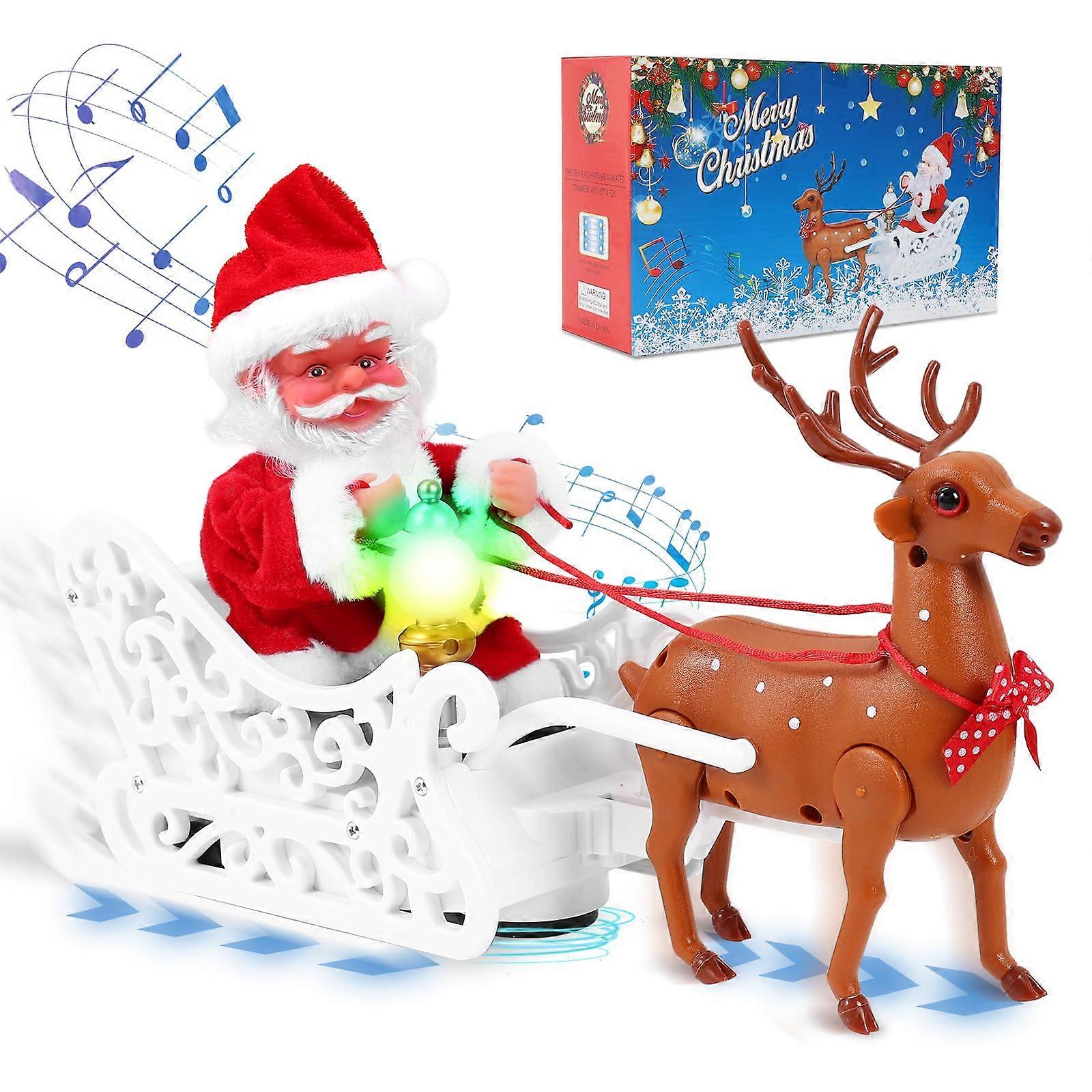 Electric Santa and Reindeer Sleigh Toys with Music and Lights, Singing and Dancing Christmas Decor, Jingle Bell Rock
