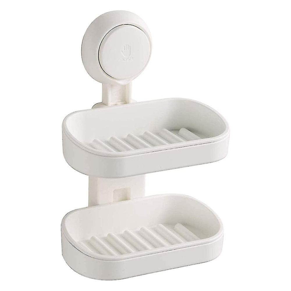 Double Layer Soap Dish Suction Cup Soap Holder For Shower, Powerful Soap Bar Case For Bathroom, Drill-free, Drainage Design, Abs