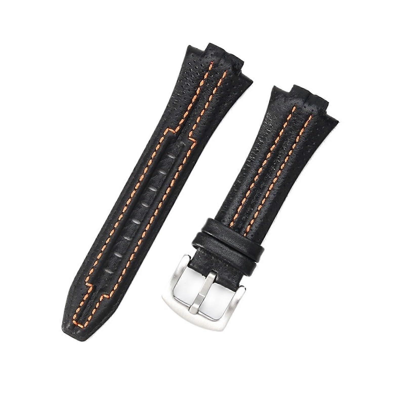 Bracelet De Montre En Cuir De Vache Compatible Seiko Sportura – 15 X 27 Mm, Longueur 20 Cm, Noir