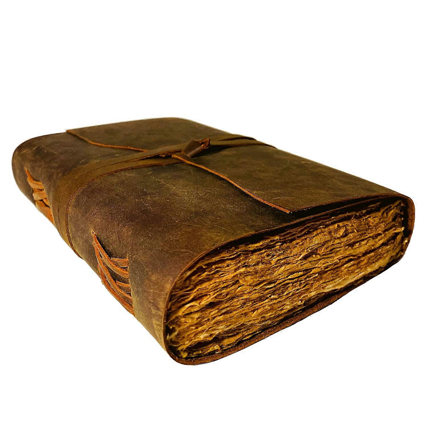 Vintage Leather Journal 200 Pages Unlined Dark Brown Deckle Edge Rustic Paper Sketchbook Grimoire Antique Scrapbook 7"x5"