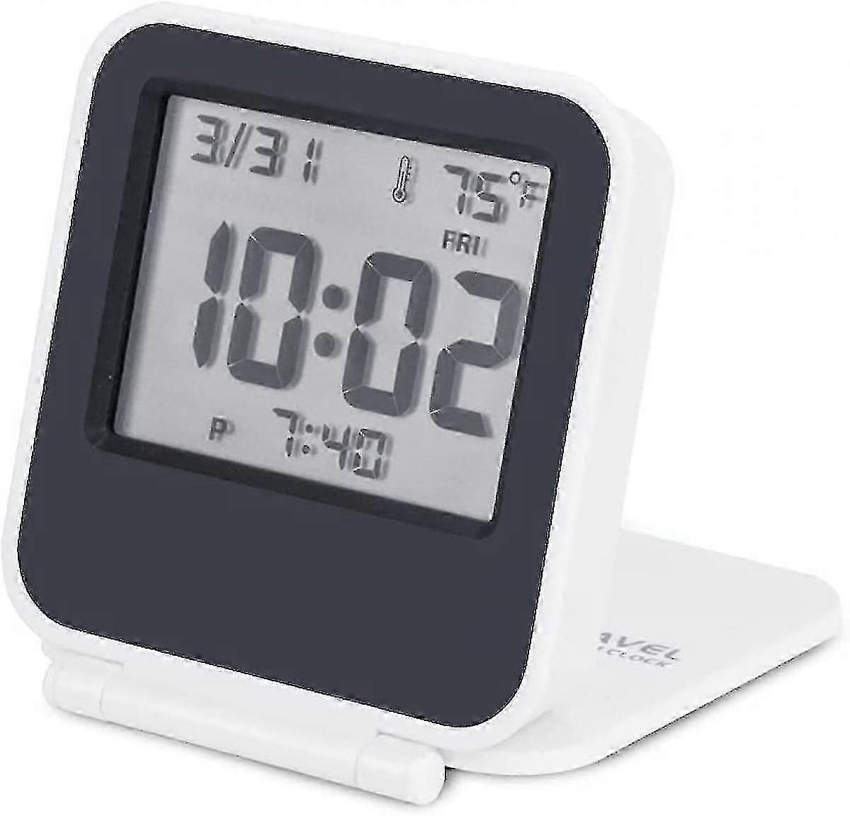 Small Digital Travel Alarm Clocks,battery Operated Mini Travel Clock With Backlights,portable Folding Mini Pocket Calendar Temperature Clock (white)-X