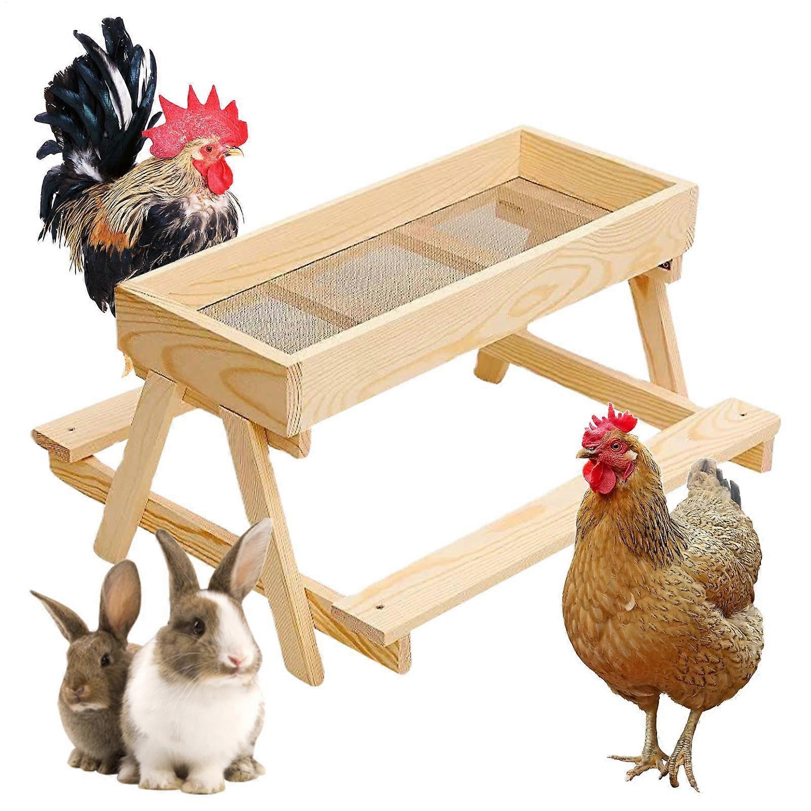 Chicken Table Outdoor Feeder For Ducks And Squirrels - Wooden Feeding System With Grid Floor And Stand