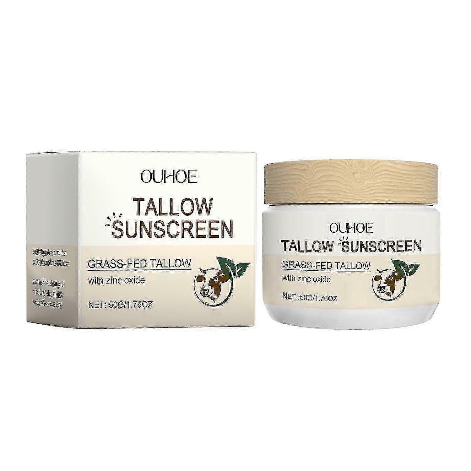 2025 Beef Tallow Sunscreen with Zinc Oxide: Tallow & Zinc Oxide Instant Sun Protection - Non Greasy Formula with Beeswax, Red Raspberry, Carrot Oil -