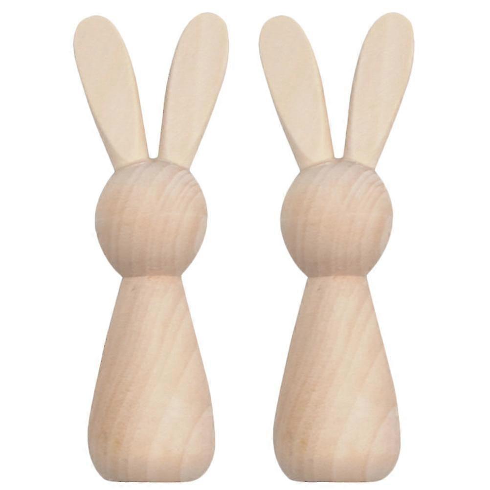 2Pcs DIY Unfinished Rabbit Doll DIY Graffiti Mini Wood Bunny Unpainted Wooden Bunny Doll