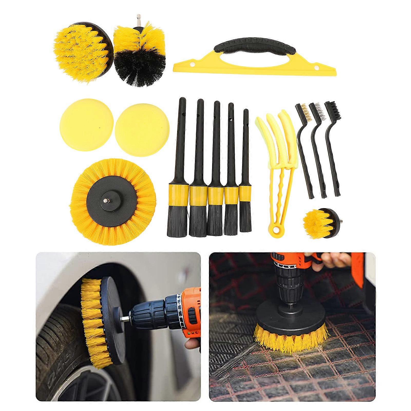 Drill Brush Attachments Set Versatile Car Cleaning Drill Brush Set with Wire Brush Interior Brush Yellow 