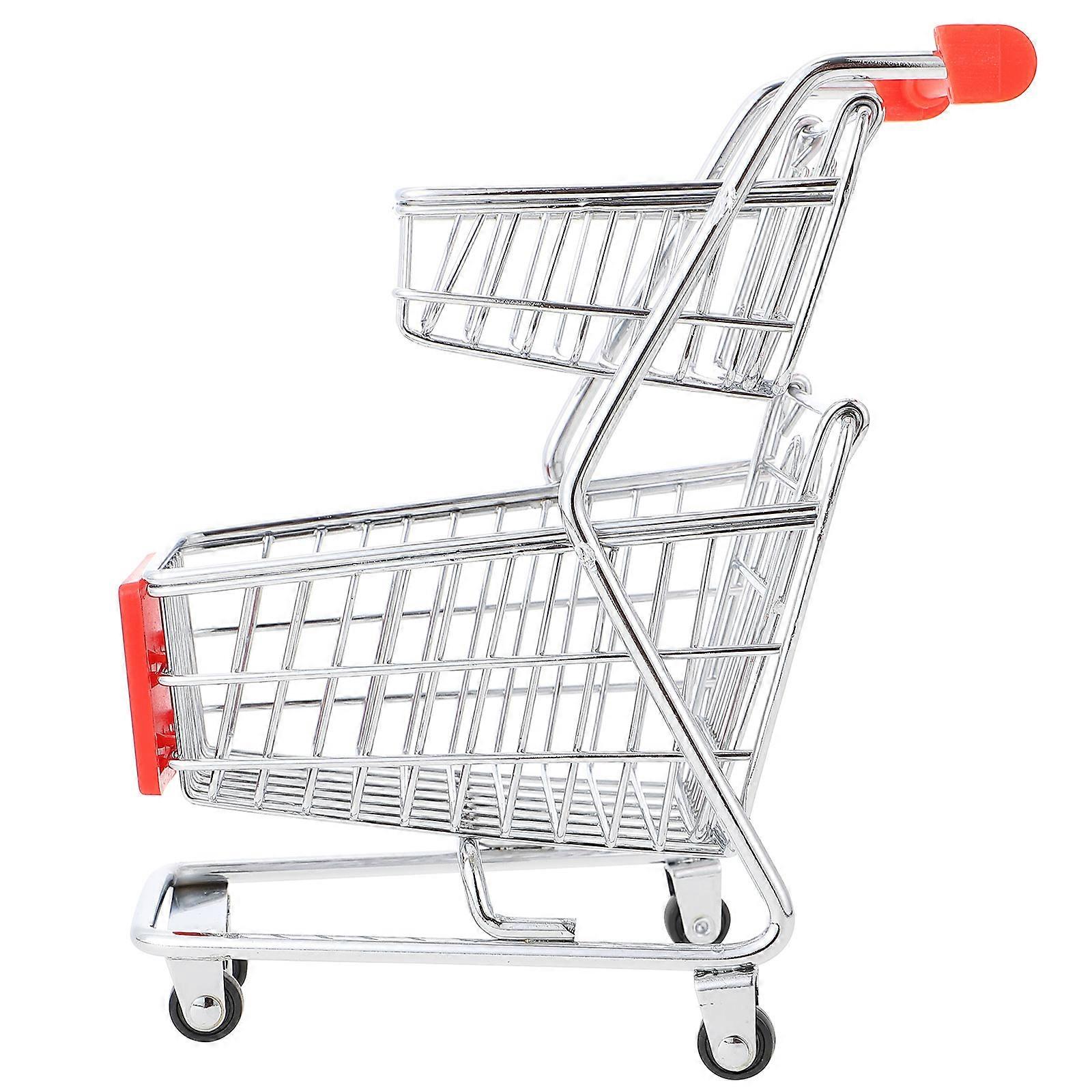 Mini Shopping Cart with Realistic Shape for Storage Use Red Plastic and Iron 1pc