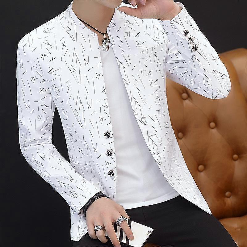 Version of The Self-cultivation Stand-up Collar Men's Printed Suit  Tunic Casual Suit Thin Jacket Youth Plus Size