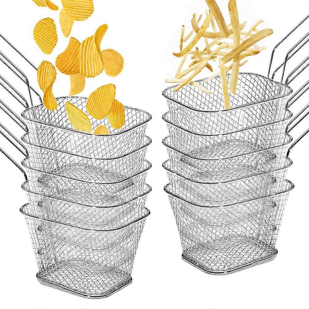 Stainless Steel Frying Baskets Pack of 10, Small Chip Serving Baskets with Handle for Shrimp, Onion Rings, French Fries