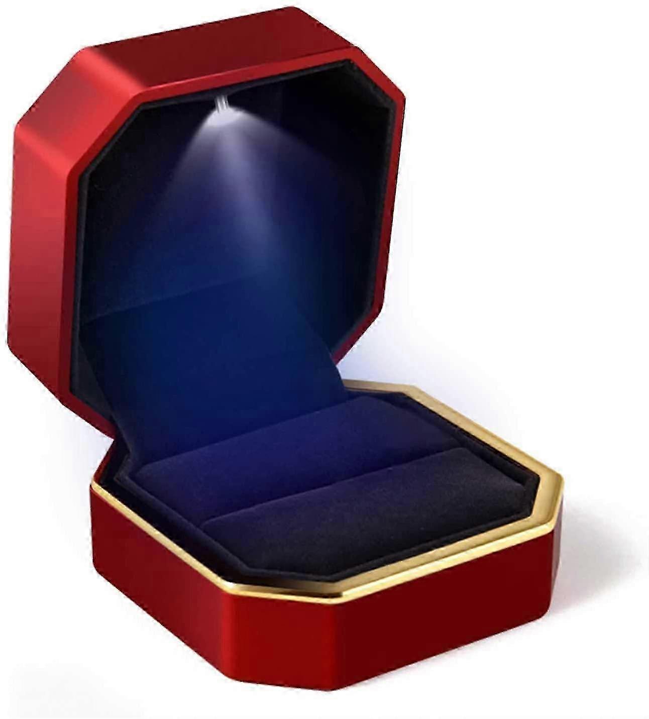 Elegant Velvet Wedding Ring Box with LED Light in a Stylish Square Design, Suitable for Various Ring Styles