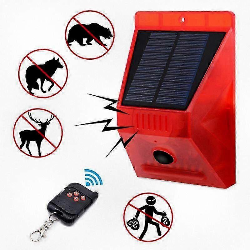 Solar Strobe Light with Remote Control, Motion Sensor, 129dB Alarm Siren, IP65 Waterproof Outdoor Security Light for Home Protection
