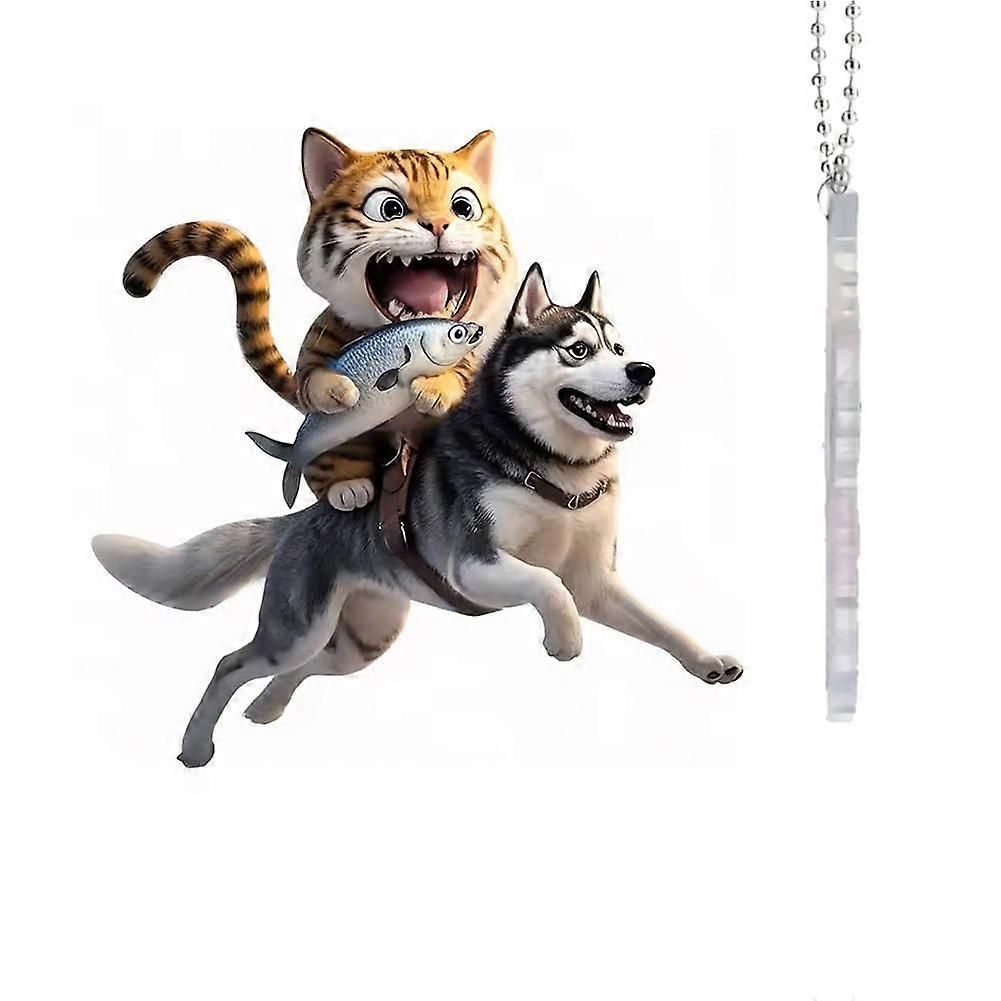 AI Image Funny Vivid Dog With Cat Graphics Car Stickers Creative Decals