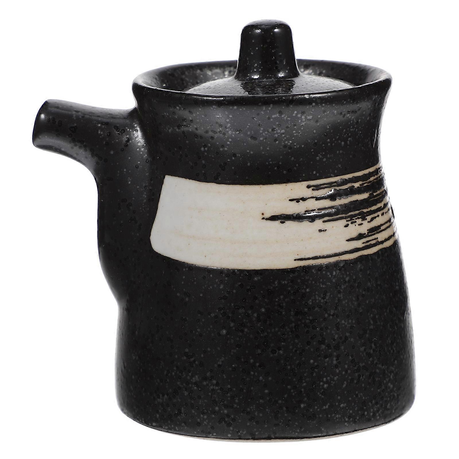Ceramic Soy Sauce Dispenser with Lid Multi Functional Condiment Jar for Oils, Dressings & Seasonings Japanese Style Kitchen Spice Container for