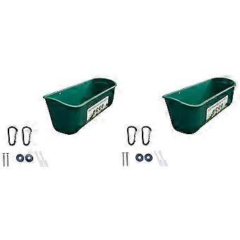 Green Duck Feeder 2 Pack Hanging Trough for Geese and Turkeys with Clips Durable Easy to Use Outdoor Feeding Solution