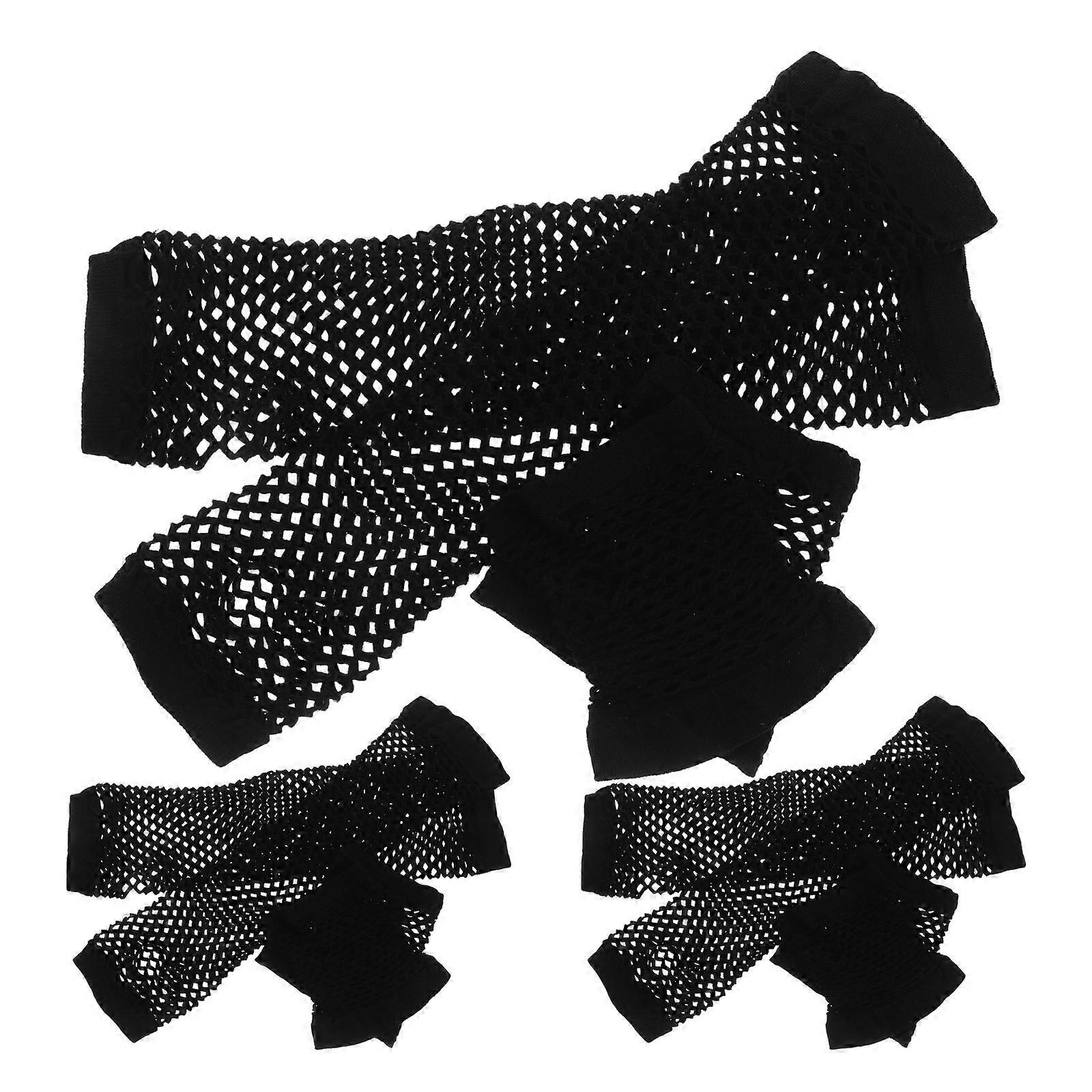 Costume Gloves Hollowed Mesh For Cosplay And Masquerades Elegant Black Fishnet Design 6 Pairs Size 7.80X7.50X0.40cm