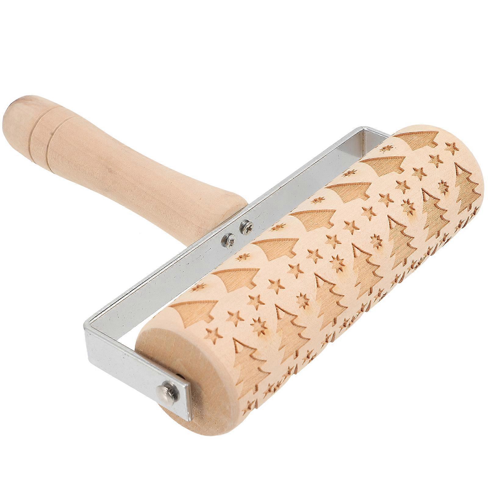 Patterned Rolling Pin With Christmas Tree Design For Baking Multi 18x15cm Cookie Making 1Set