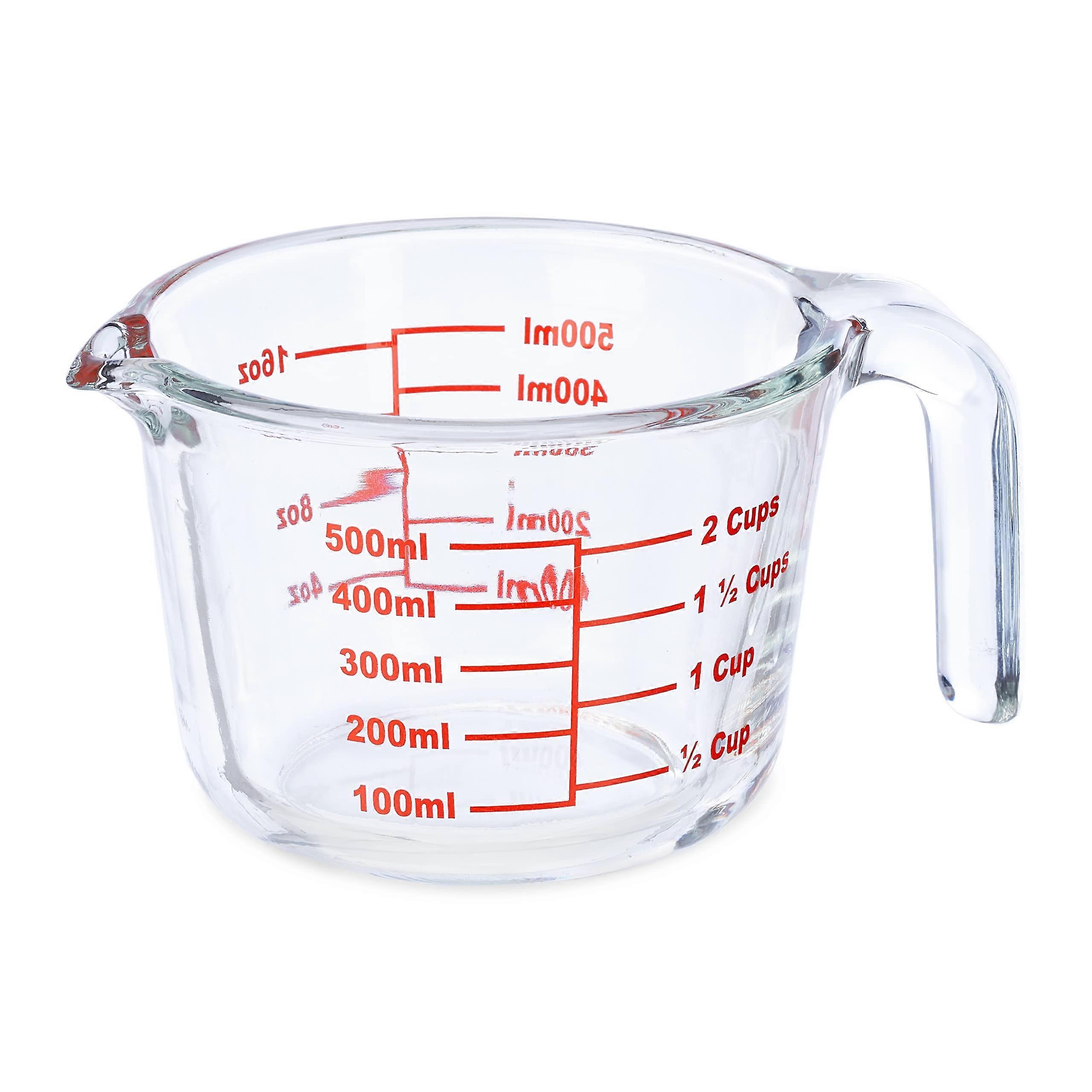 Measuring Jug Glass 500 Ml, Heat Resistant, Microwave Safe, Scale In Ml And Oz, Transparent Red, 9 x 13 x 17.5 cm