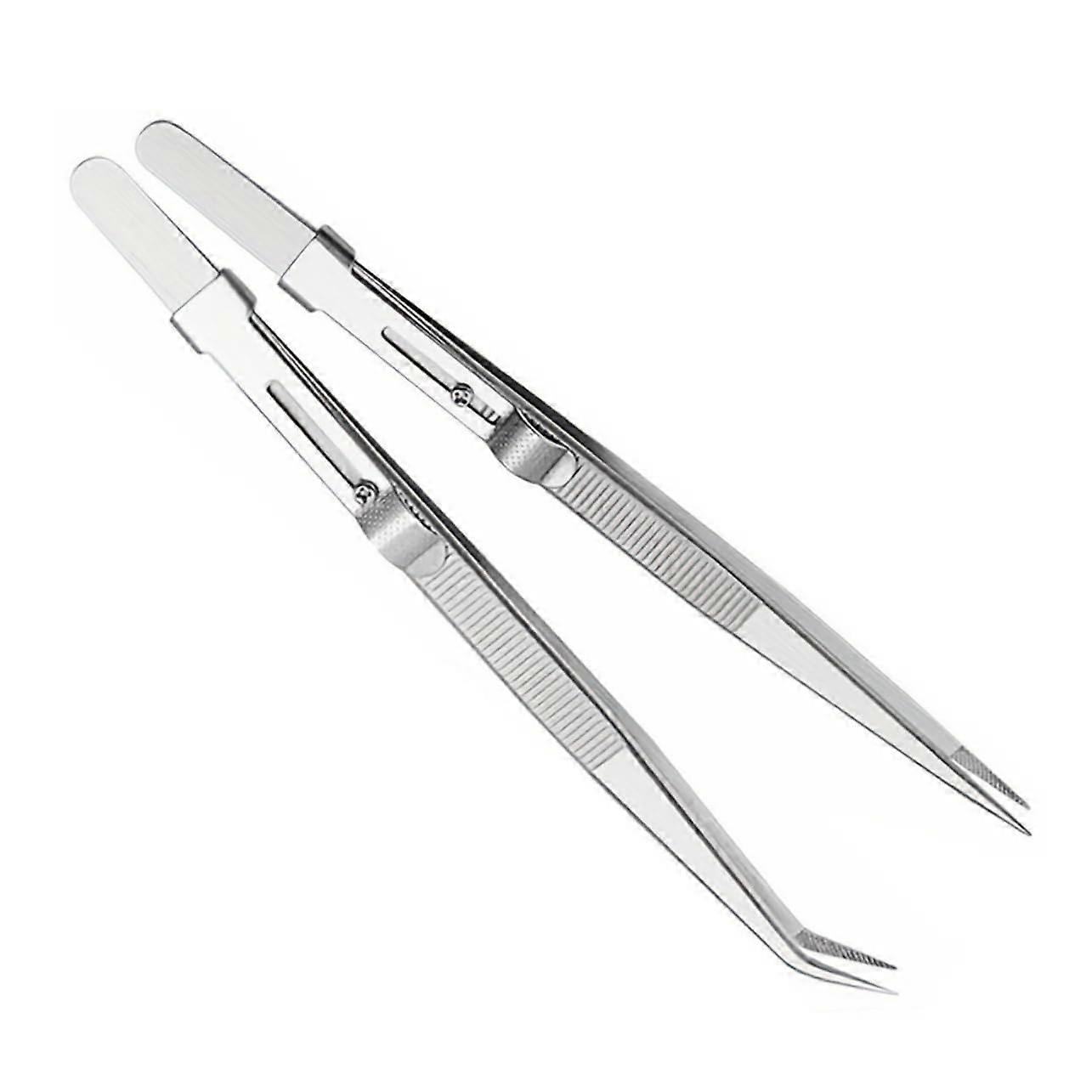 2 pieces tweezers with locking nonslip straight curved for precise work on electronics jewelry crafts durable stable