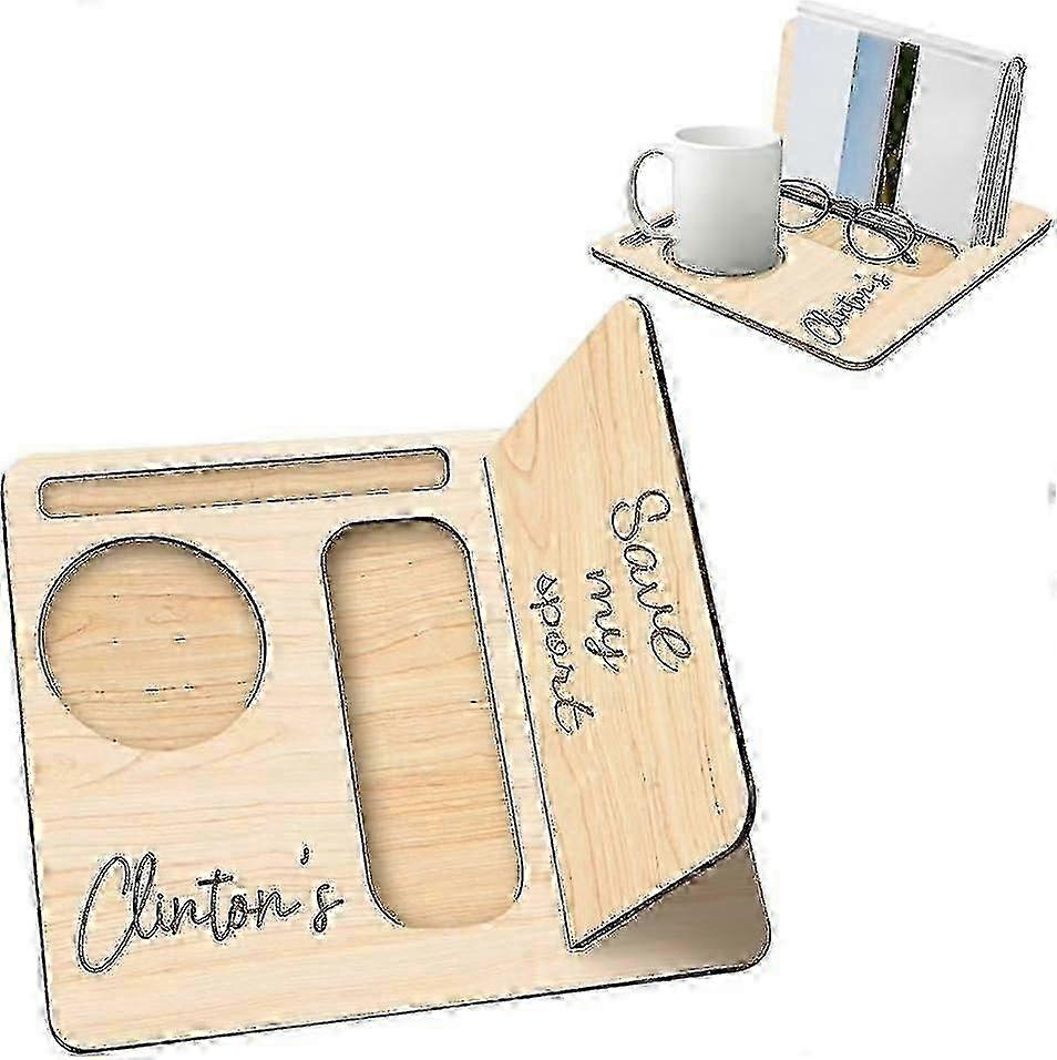 Wood Book Rest Bookcase, Wooden Triangle Book Holder Small Bookshelf, Desktop Book Stand With Coffee Drink Holder For Books Lover -q--C