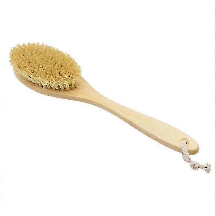 Long Handle Wooden Body Brush with Boar Bristles, 14 Inches in Length, Ideal for Various Body Types