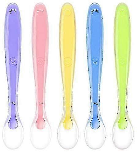 Soft Silicone Self-Feeding Training Spoons Set for Babies, 5 Pieces, Ideal for Gentle Feeding and Development