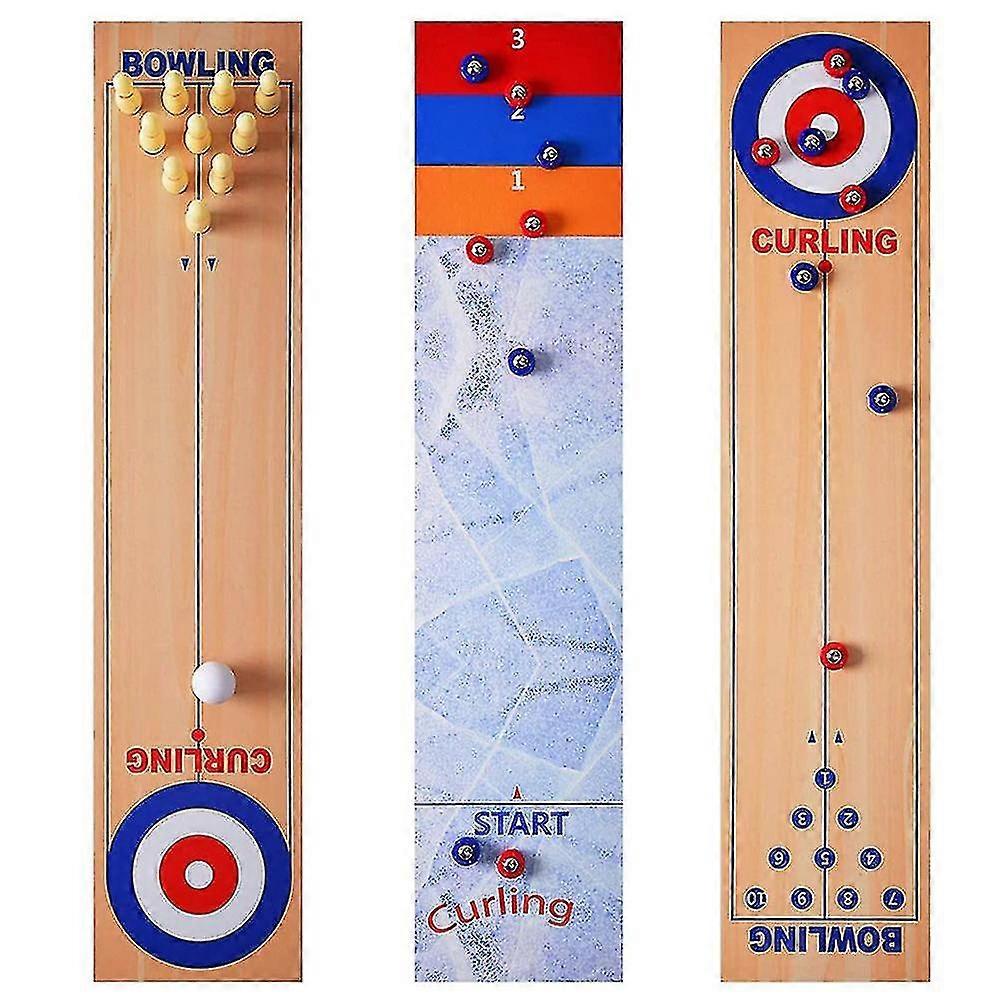 3 in 1 Table Curling, Bowling & Shuffleboard Game Set for Home Parties and Family Gifts