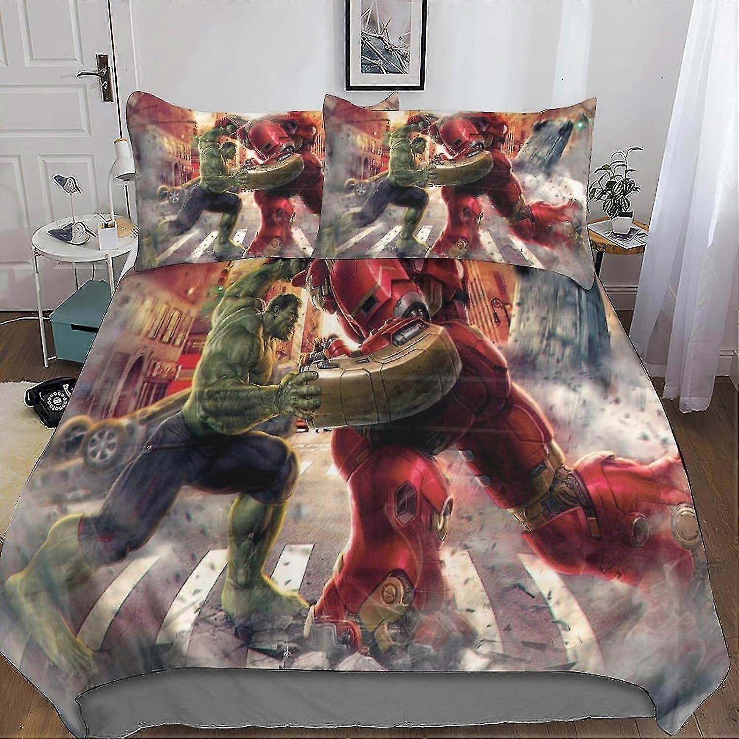 Duvet Cover Set Double Size Bedding with Hulk Print for Kids, Teens, and Adults - Soft Hypoallergenic Quilt Cover with Pillow