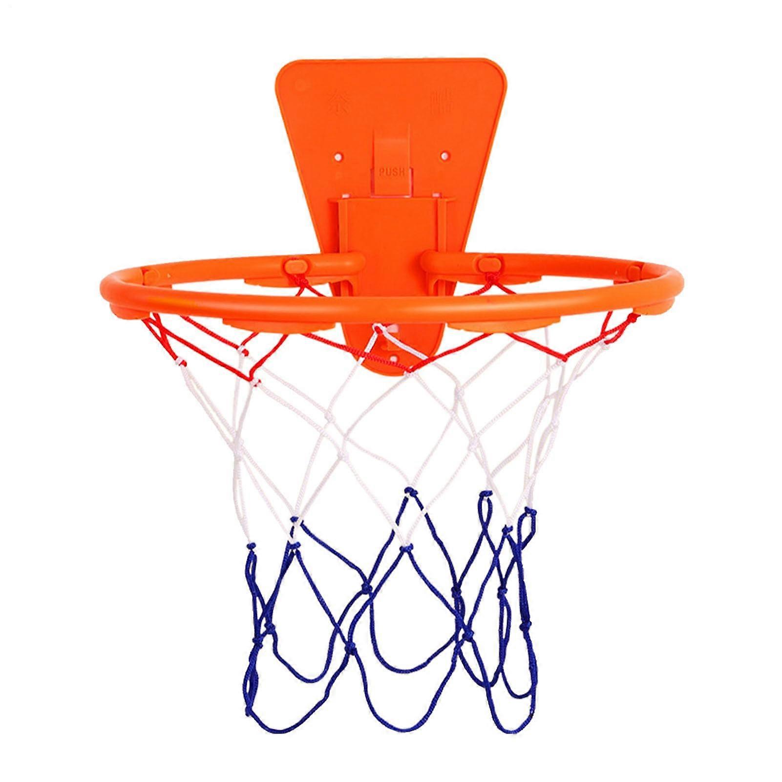 The basketball hoop of the wallmounted assembly for practicing at home.