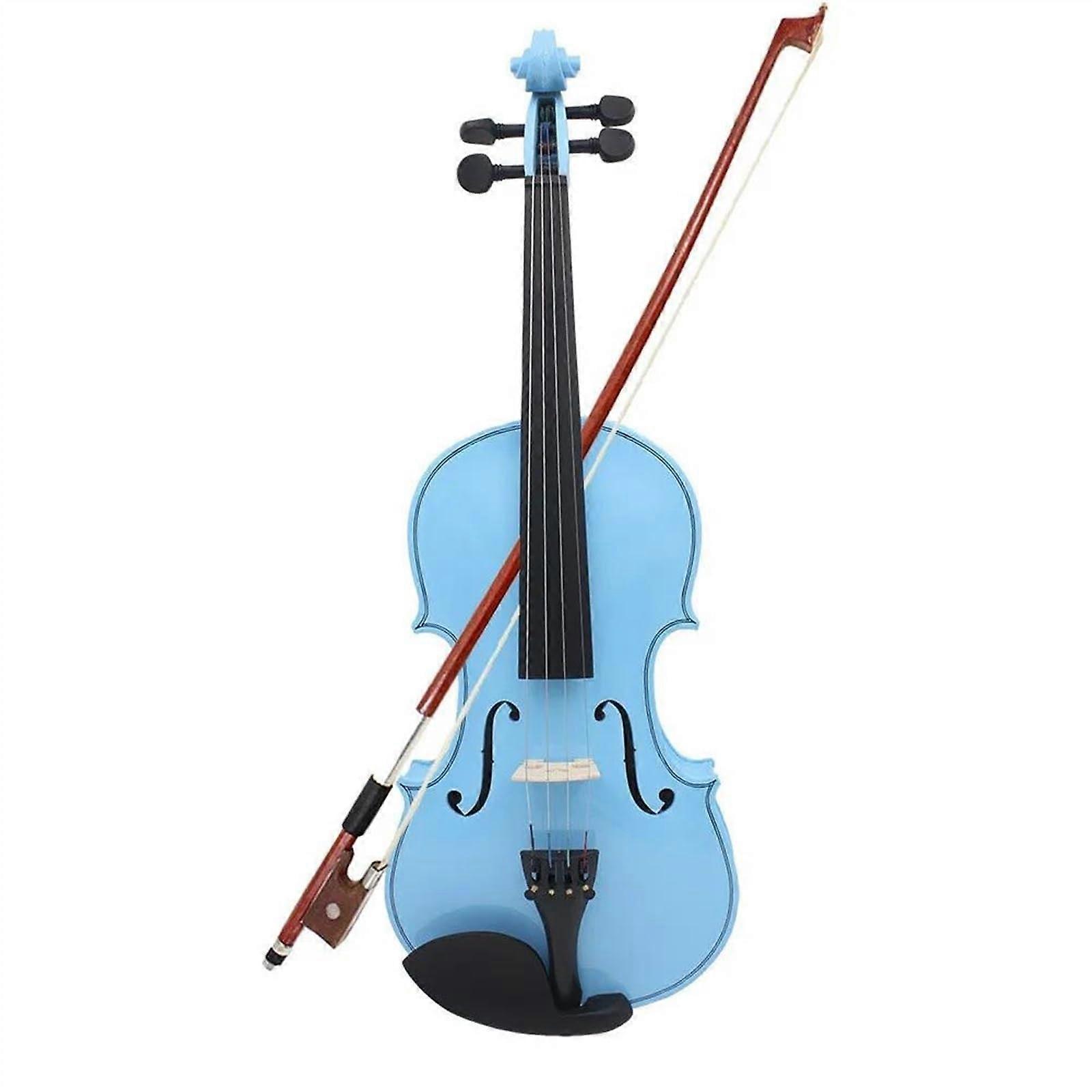 4/4 Acoustic Violin Made of Solid Wood Full Size White/Blue/Pink Violin for Beginners with Bow and Case (Blue)