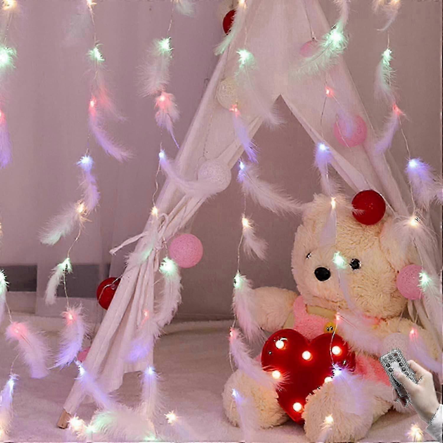Feather String Lights, Led Decorative Lights, Remote Control Romantic Wall Hanging Curtain Decoration,feather String Lights High quality
