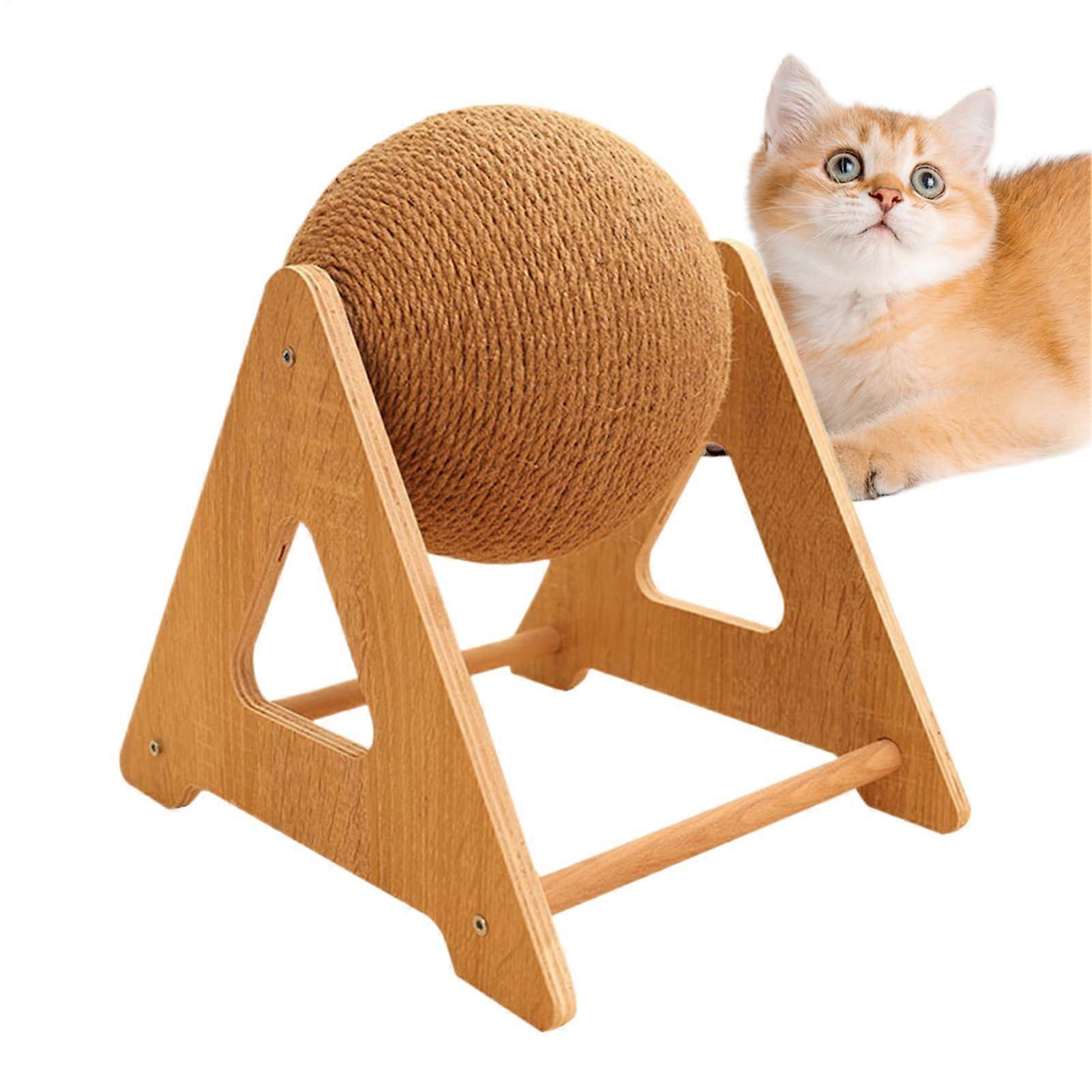 Scratch Ball for Cats Scratching Toy with Rotating Ball Play Toy for Small Animals to Scratch and Play, Suitable for All Sizes, Wood Color S