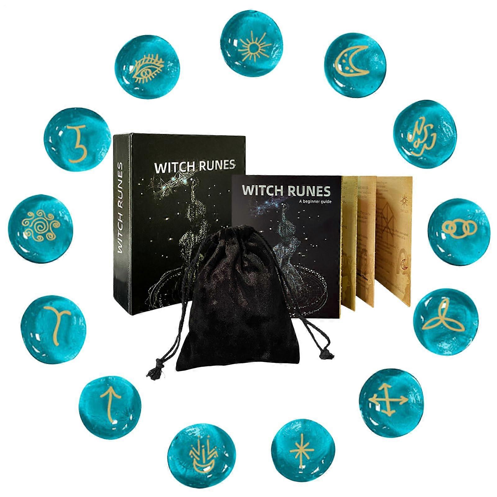 Divination Stones, Rune Stones Set, Glass, Fortune Telling Tools with Guide Book, 13Piece Set