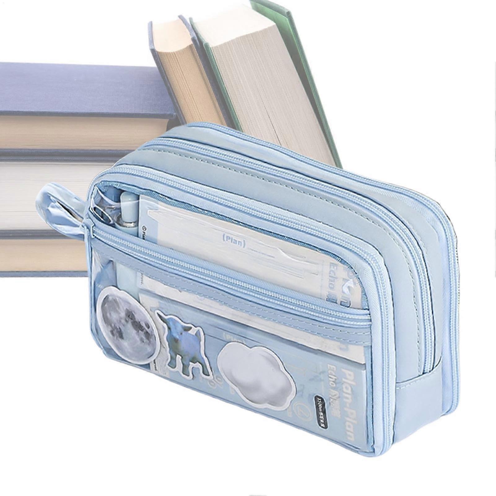 Portable Pencil Case, Large Capacity, Zippered, Pencil Pouch, Organizer For University And School, Blue