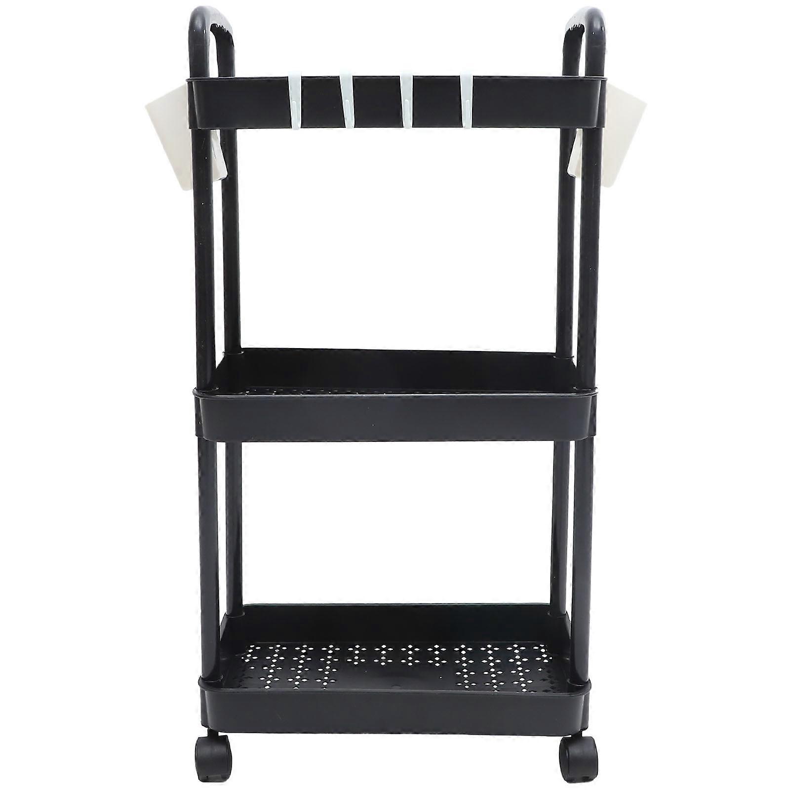 Practical Rolling Cart Multi-Layer Trolley Stand Home Organization Black 79X41cm Portable Large Capacity 1Set