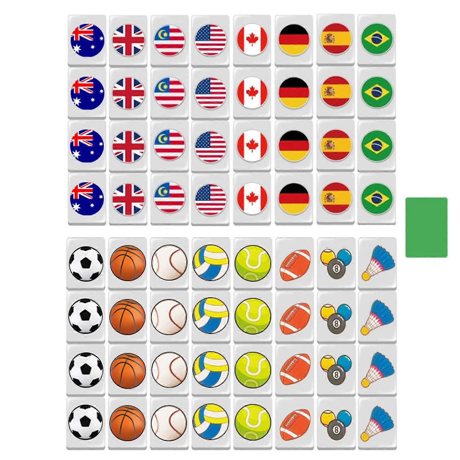 Mahjong Board Game - National Flag Design Mahjong Tiles | Portable Family Game for Travel, Picnics, and Game Nights