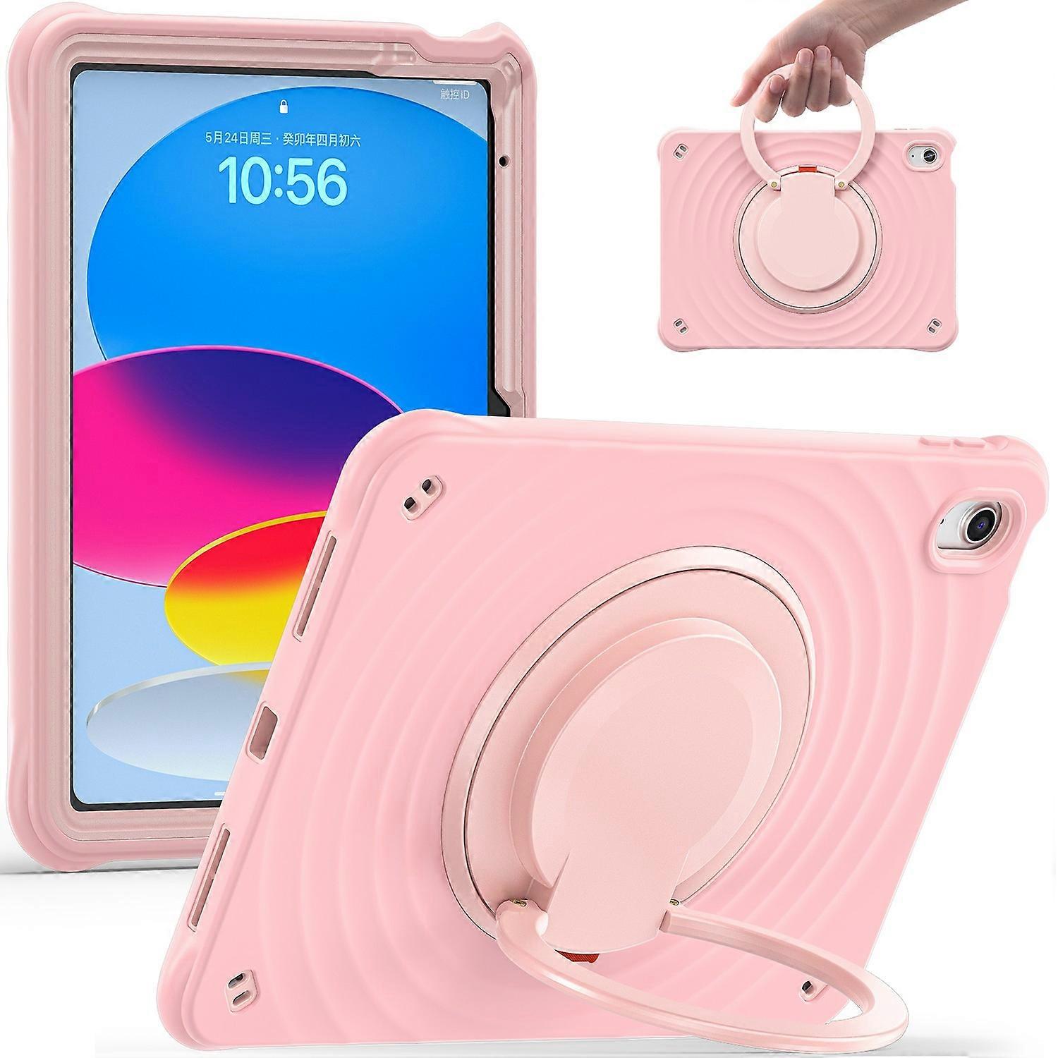 For iPad (2025) 10.9 (2022) Case PC+Silicone+TPU Tablet Cover with Rotating Grip Handle - Pink