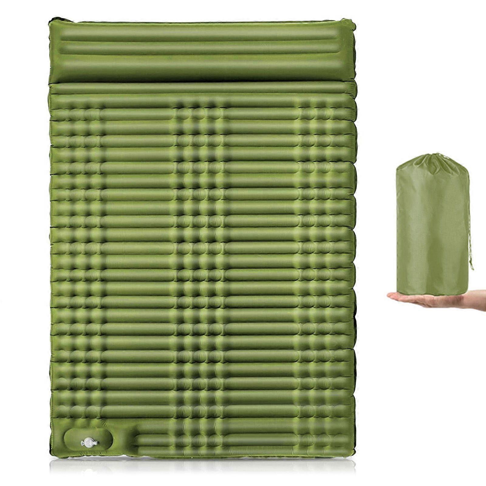 Double Self Inflating Sleeping Pad Camping Bed for Adults with Built-in Foot Pump and Pillows Self-Inflating Portable Camping Bed for Backpacking and
